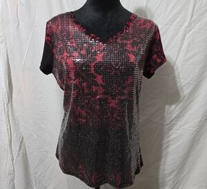 Fred David Red and Black Sequin Short Sleeve Tee